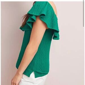 Anthropologie Kelly Green Textured Ruffle Off The Shoulder Top SZ XS Preppy Boho